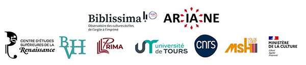 Bandeau des logos : CESR, BVH, Prima ERC, Equipex+ Biblissima+, Consortium ARIANE, Université de Tours, CNRS, Ministère de la Culture